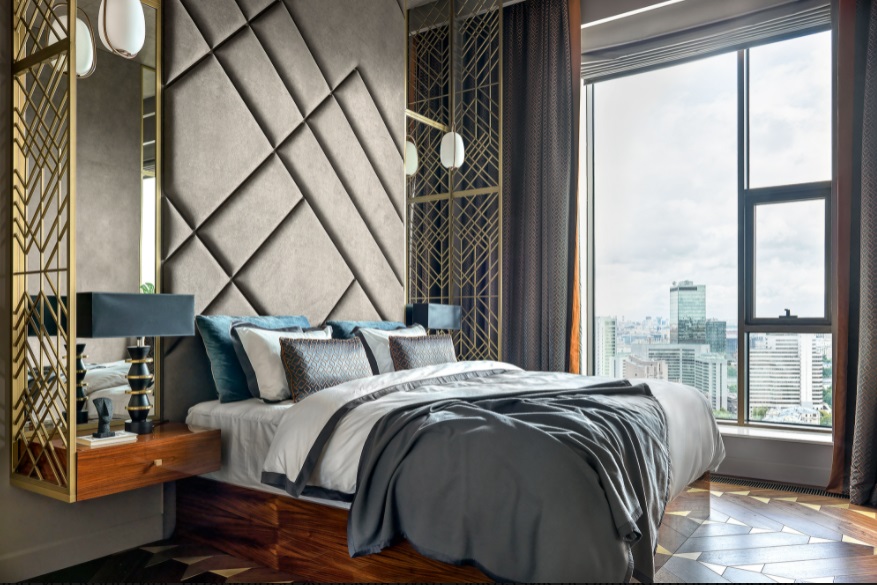 "Огненный" интерьер с видом на Москва-сити